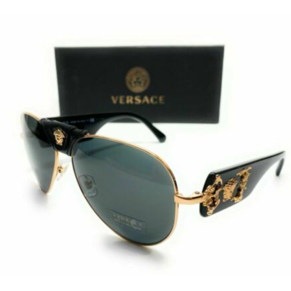 Versace Men's Black and Gold Pilot Sunglasses!